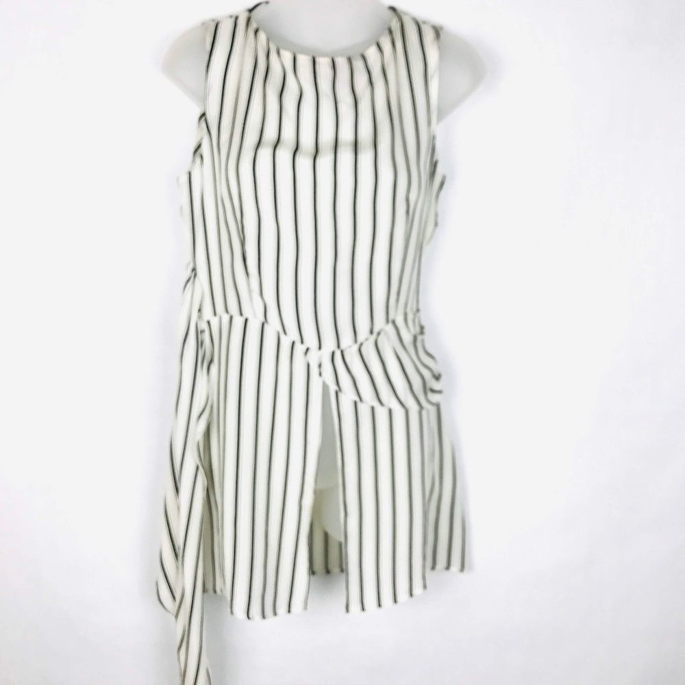 Zara Black White Striped Sleeveless Tunic Top